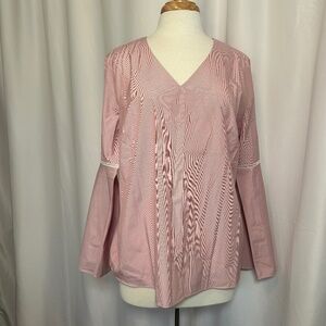 NWT PHILOSOPHY PINK AND WHITE PIN STRIPED BELL SLEEVED BLOUSE - SIZE LARGE